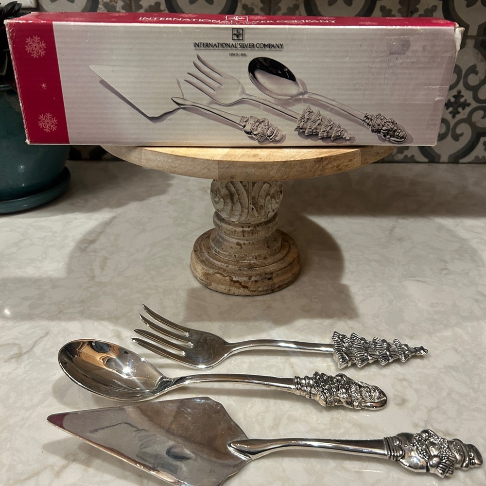 1990s International Silver Company-Holiday Joy Silver Plated Serving Set- EUC